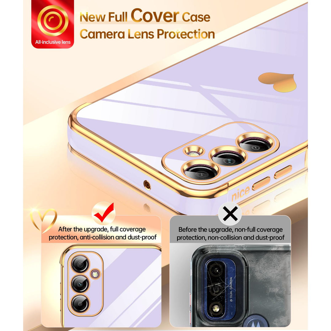 LeYi for Samsung Galaxy A15 5G Case: with Tempered Glass Screen Protector [2 Pcs]+ Full Camera Lens Protection,Love Heart Plating Girly Cute Luxury Shockproof Case, Cute Present for Mom, Dark Purple - DOKUTRONIX