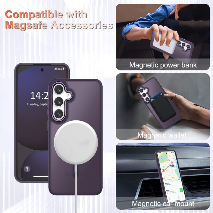 for Samsung Galaxy S24 FE Case, Matte Magnetic Phone Case with 1 Screen Protector, Support for Magsafe, Translucent Frosted Slim Shockproof Protective Cover for Samsung Galaxy S24 FE, Navy Blue - DOKUTRONIX
