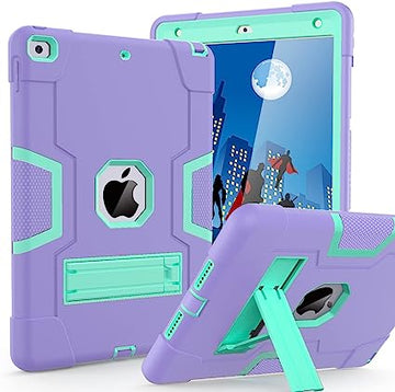 Cantis Case for iPad 9th/8th/7th Generation - Slim Shockproof Rugged Protective Case with Built-in Stand, Purple+Teal