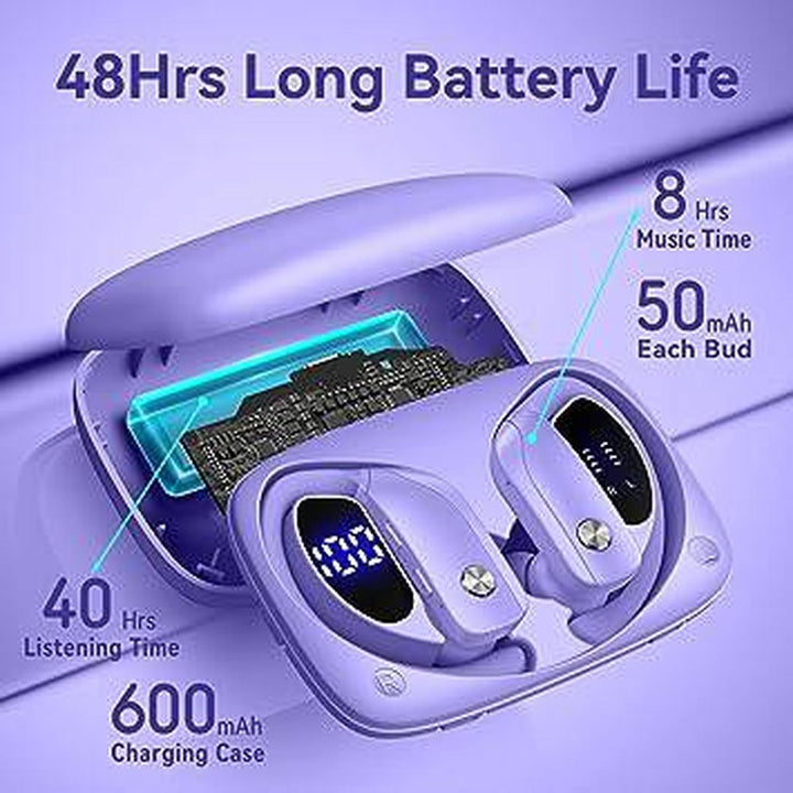 Purple Sport LED Bluetooth Earbuds - 48hr Playtime - DOKUTRONIX