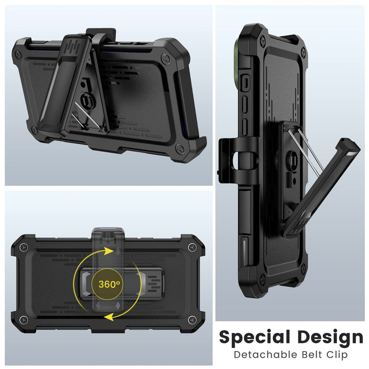 Caka iPhone 14 Plus Case – Belt-Clip Holster, Slide Camera Cover & 360° Stand (Green)