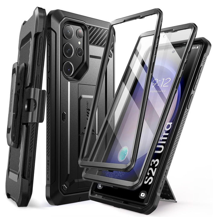 SUPCASE for Samsung Galaxy S23 Ultra Case with Stand, [Unicorn Beetle Pro] [2 Front Frames] [Built-in Screen Protector & Belt-Clip] Military-Grade Protection Phone Case for Galaxy S23 Ultra, Black - DOKUTRONIX