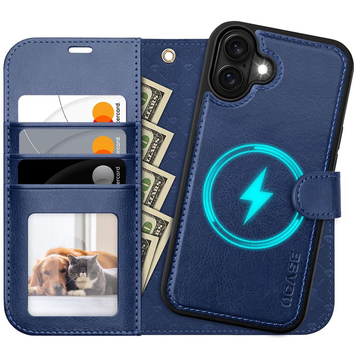 OCASE iPhone 16 Pro Detachable Wallet Case – PU Leather, RFID Blocking (Ice Blue)