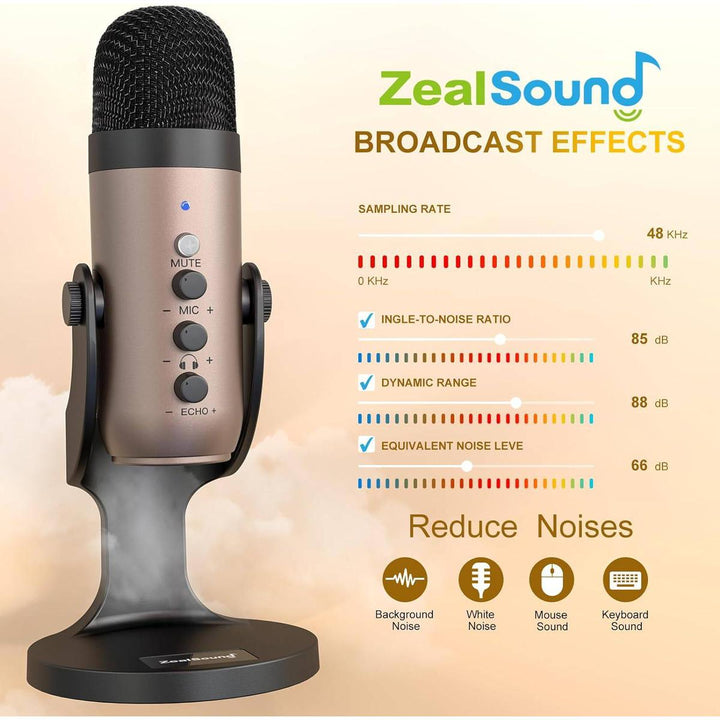 ZealSound Gold USB Gaming Mic with Headphone Jack - DOKUTRONIX