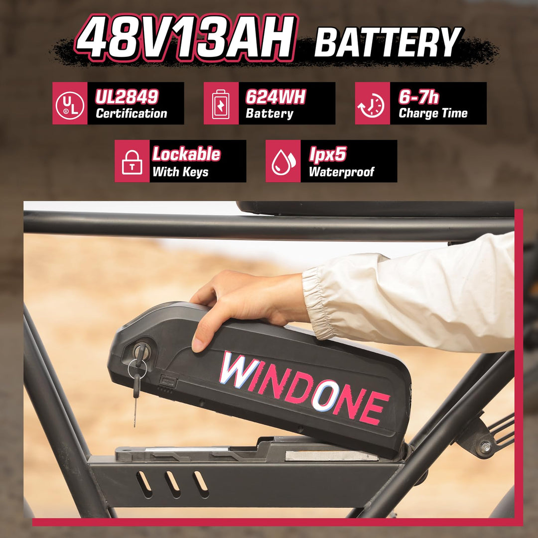 S16/K2 Electric Bike for Adults, Max 22/28MPH Speed & 50 Miles Range (PAS), 750W Peak Motor Ebike with 48V/13Ah Removable Battery, 4.0 Fat Tire and Shock Absorber, UL Certified - DOKUTRONIX