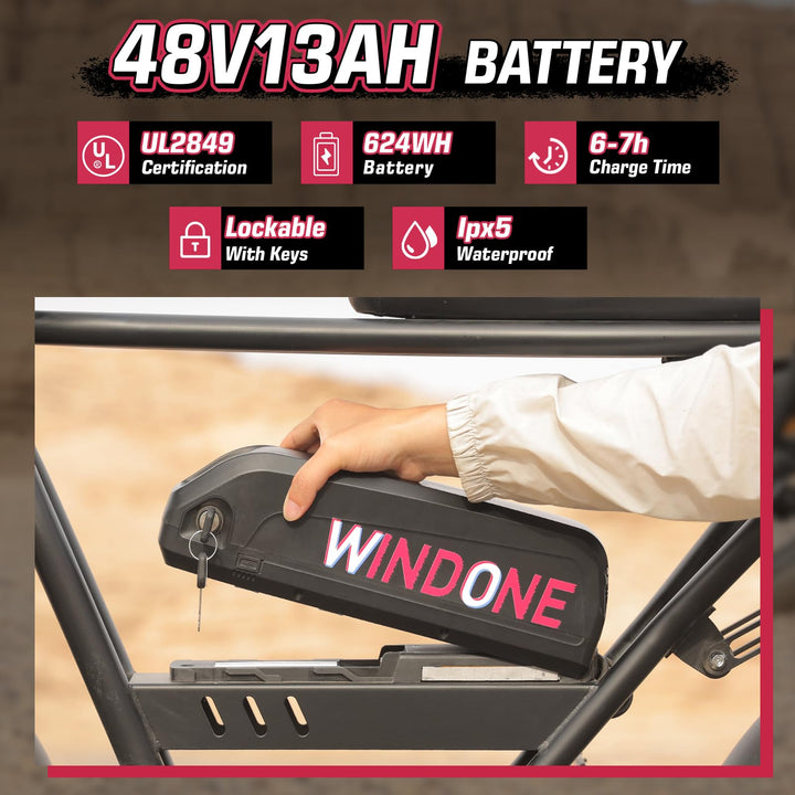 S16/K2 Electric Bike for Adults, Max 22/28MPH Speed & 50 Miles Range (PAS), 750W Peak Motor Ebike with 48V/13Ah Removable Battery, 4.0 Fat Tire and Shock Absorber, UL Certified - DOKUTRONIX