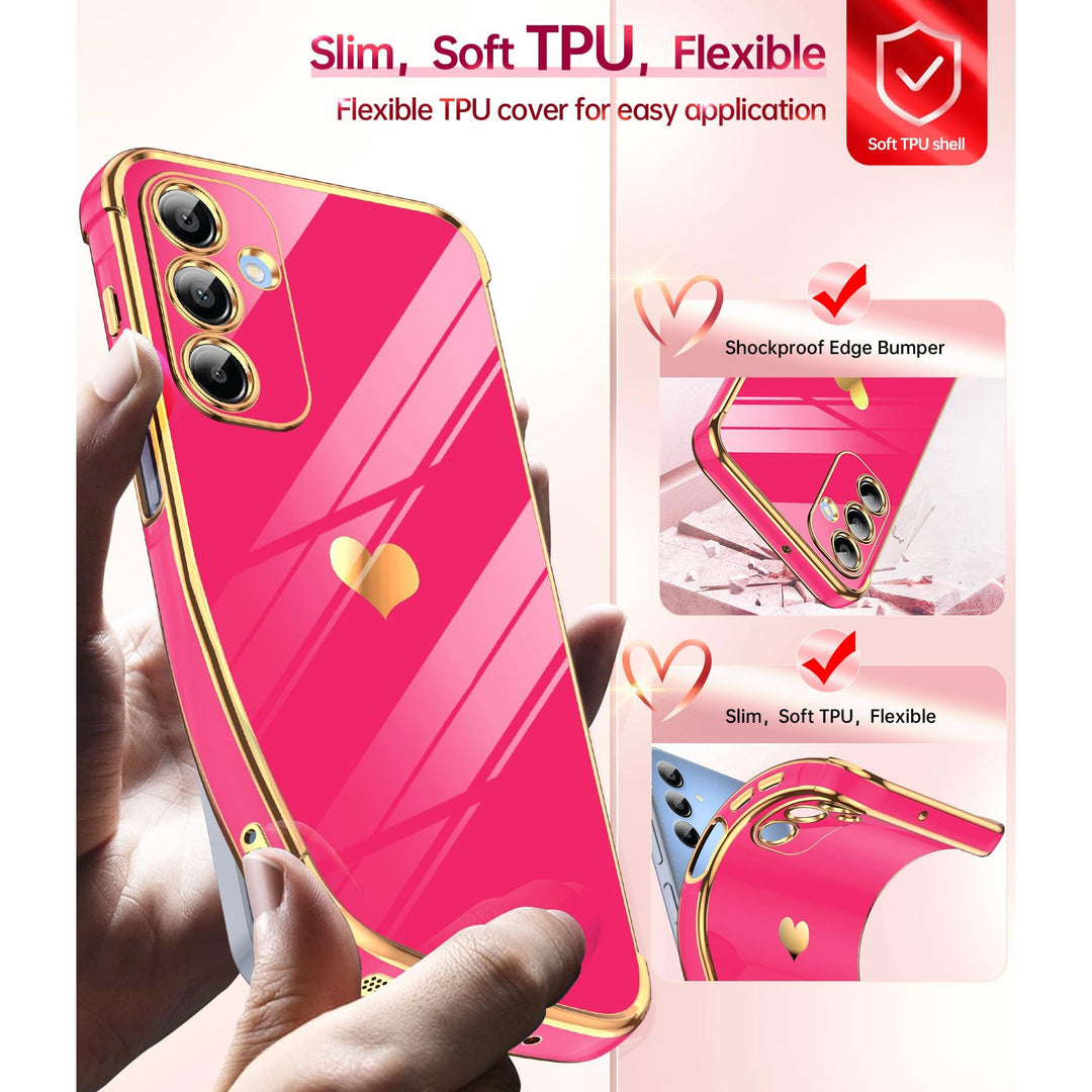 LeYi for Samsung Galaxy A15 5G Case: with Tempered Glass Screen Protector [2 Pcs]+ Full Camera Lens Protection,Love Heart Plating Girly Cute Luxury Shockproof Case, Cute Present for Mom, Dark Purple - DOKUTRONIX
