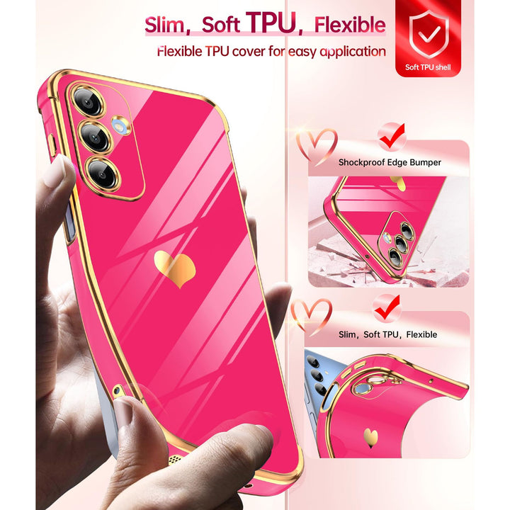 LeYi for Samsung Galaxy A15 5G Case: with Tempered Glass Screen Protector [2 Pcs]+ Full Camera Lens Protection,Love Heart Plating Girly Cute Luxury Shockproof Case, Cute Present for Mom, Dark Purple - DOKUTRONIX