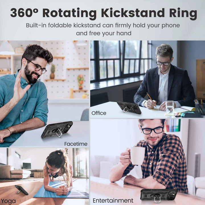 Caka iPhone 14 Plus Case – Belt-Clip Holster, Slide Camera Cover & 360° Stand (Green)