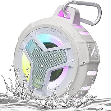 Portable Bluetooth Shower Speaker with LED Light - Waterproof, Floating, True Wireless Stereo - White