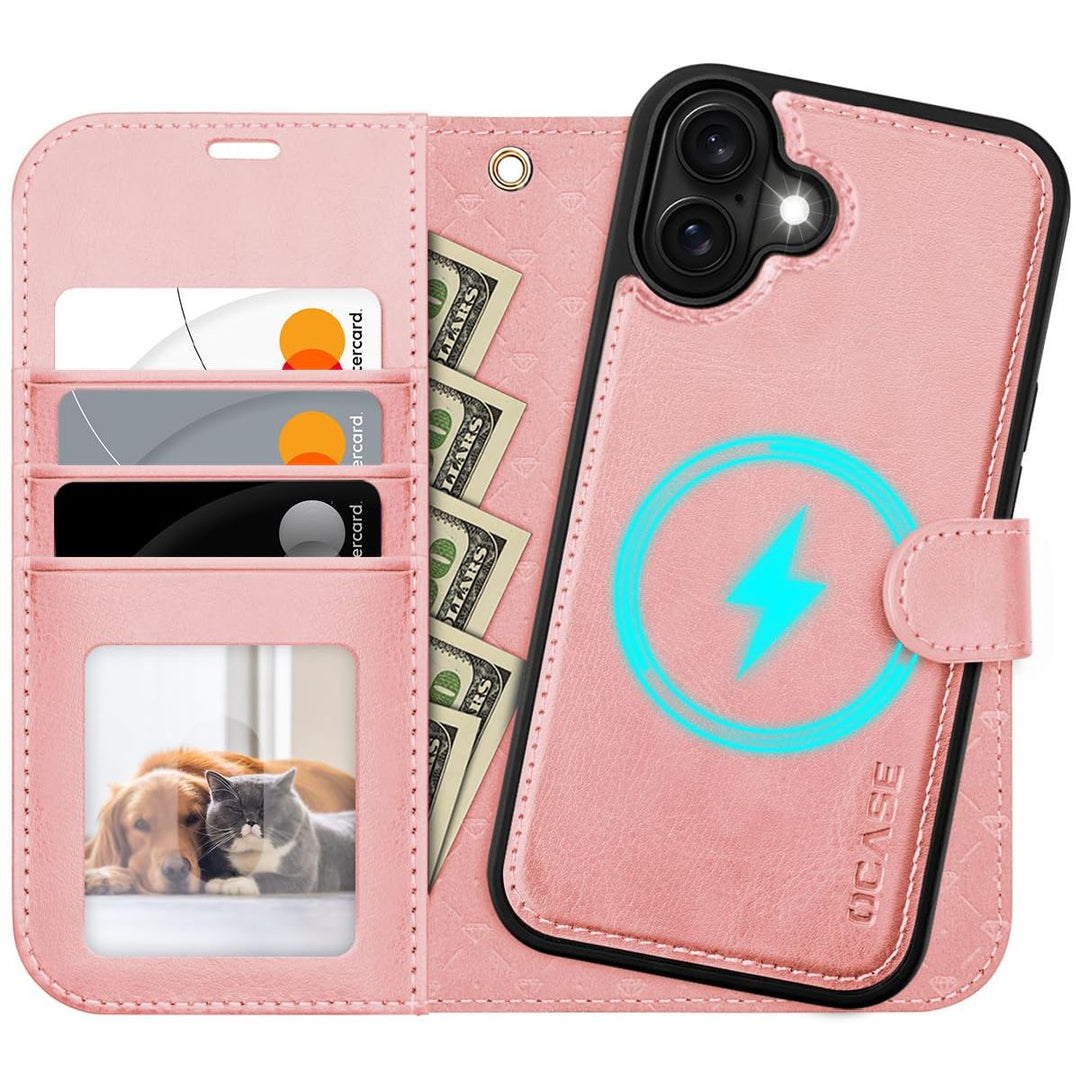 OCASE iPhone 16 Pro Detachable Wallet Case – PU Leather, RFID Blocking (Ice Blue)