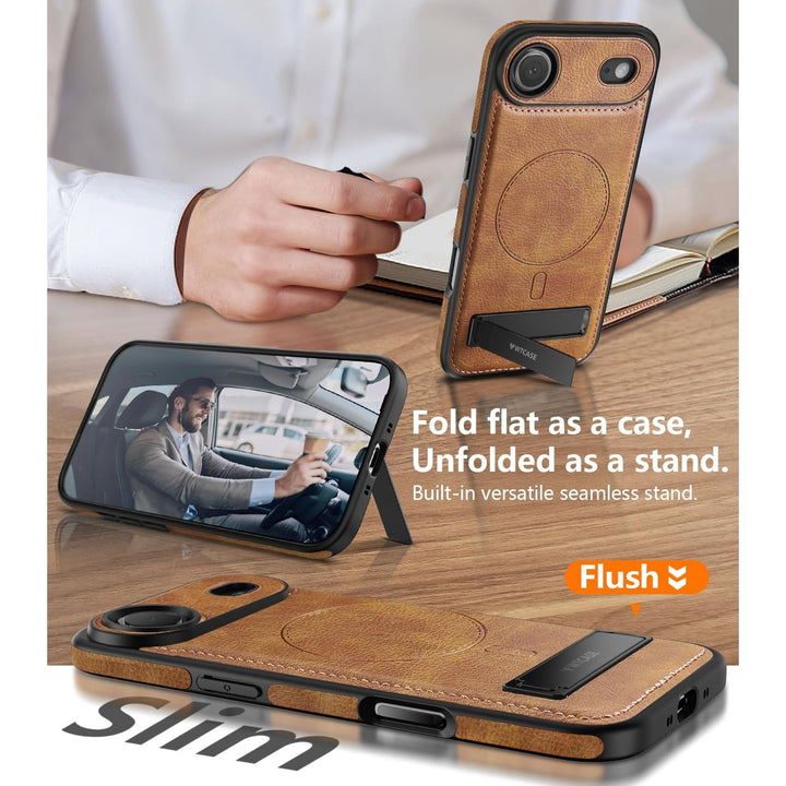 MagSafe SlimStand: Magnetic Leather Case for iPhone 17