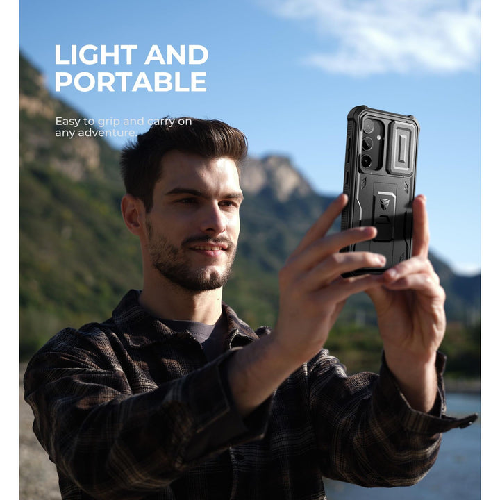 Dexnor for Samsung Galaxy S24 Case with Built-in Slide Camera Cover & Screen Protector & Kickstand, Heavy-Duty Shockproof Rugged Case Full-Body Bumper Protective Cover for Galaxy S24 (2024),Black - DOKUTRONIX