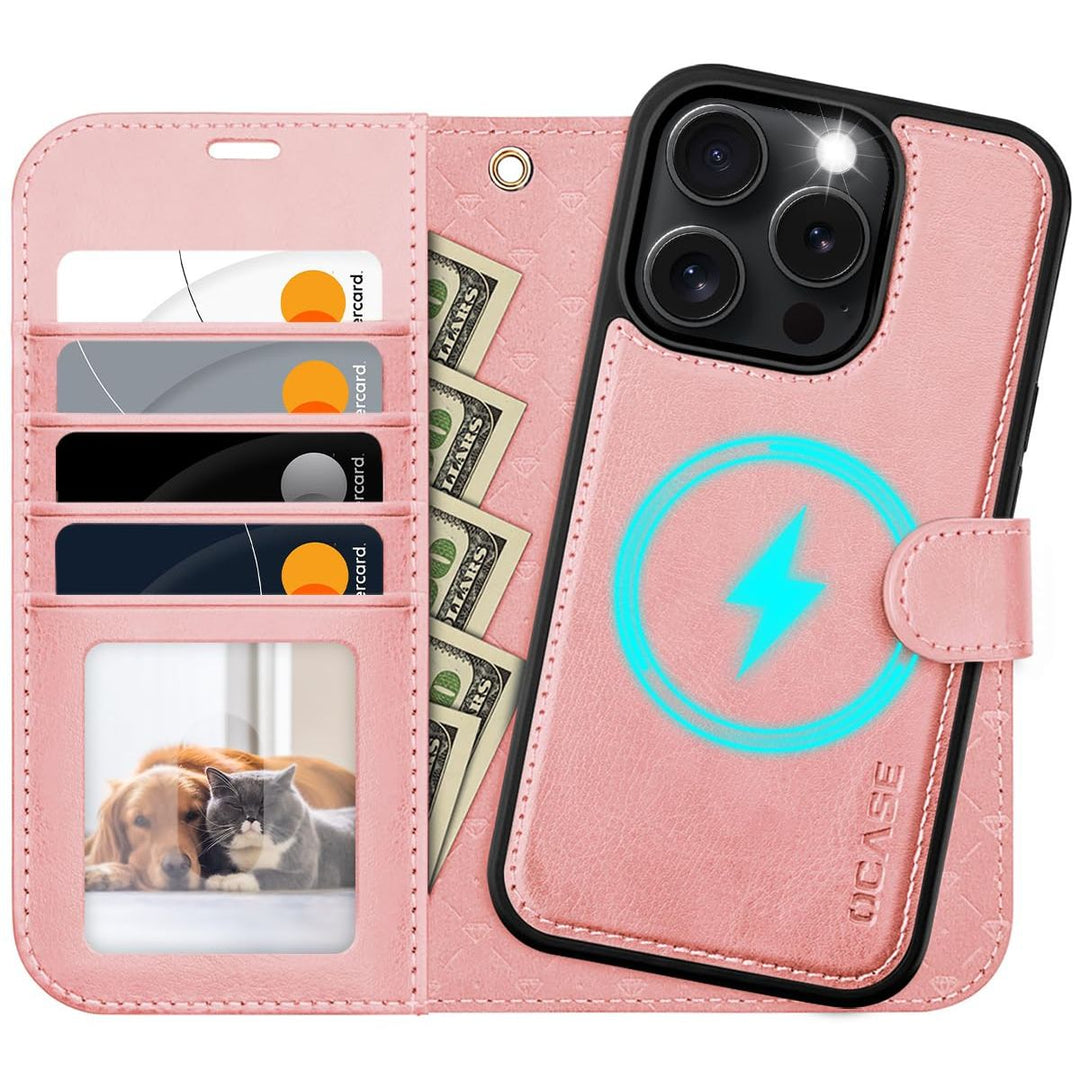 OCASE iPhone 16 Pro Detachable Wallet Case – PU Leather, RFID Blocking (Ice Blue)