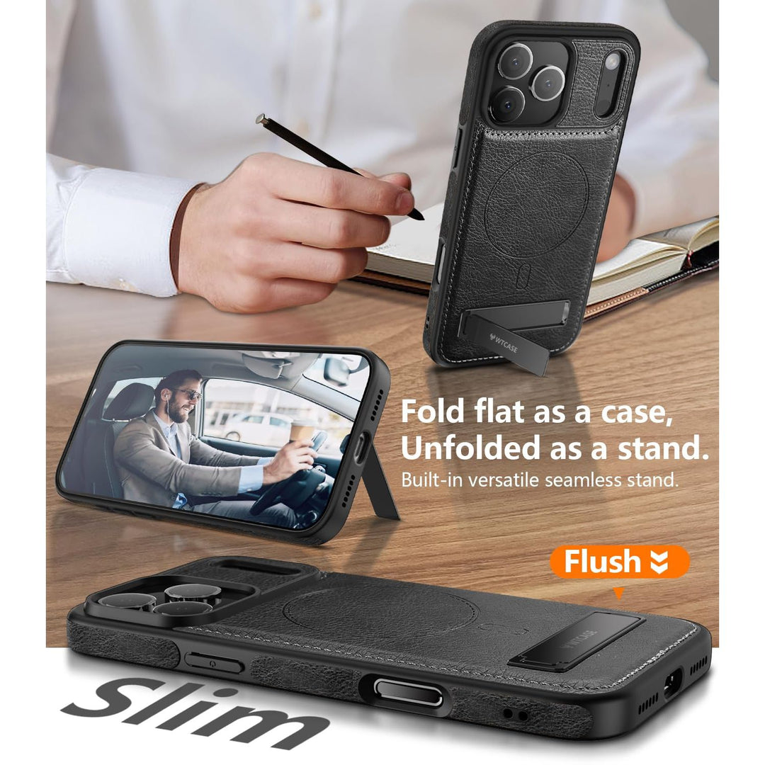 MagSafe SlimStand: Magnetic Leather Case for iPhone 17