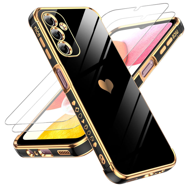 LeYi for Samsung Galaxy A15 5G Case: with Tempered Glass Screen Protector [2 Pcs]+ Full Camera Lens Protection,Love Heart Plating Girly Cute Luxury Shockproof Case, Cute Present for Mom, Dark Purple - DOKUTRONIX