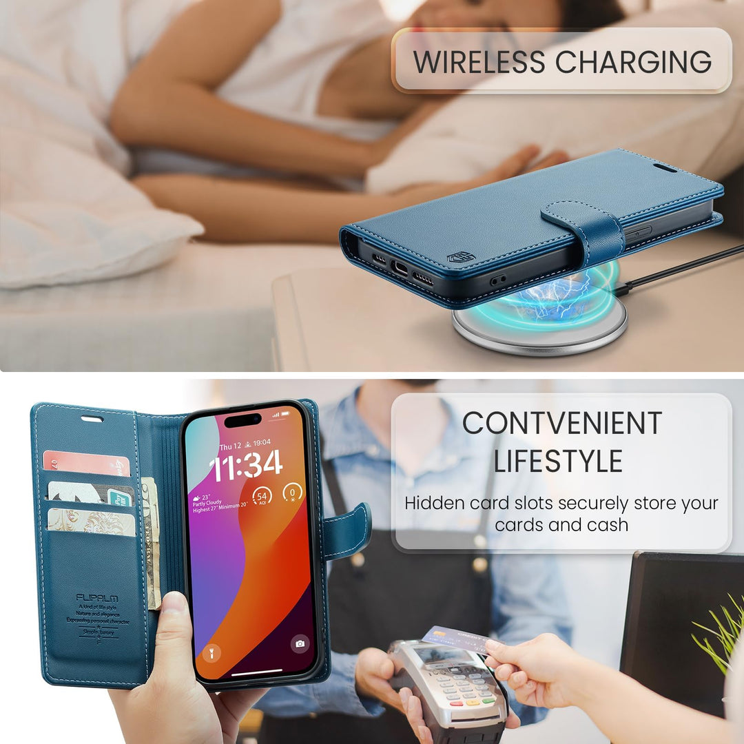 iPhone 16 Pro RFID Wallet Case - Purple Flip Cover