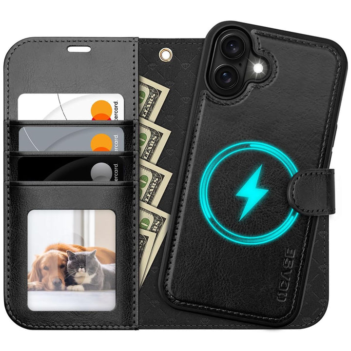 OCASE iPhone 16 Pro Detachable Wallet Case – PU Leather, RFID Blocking (Ice Blue)