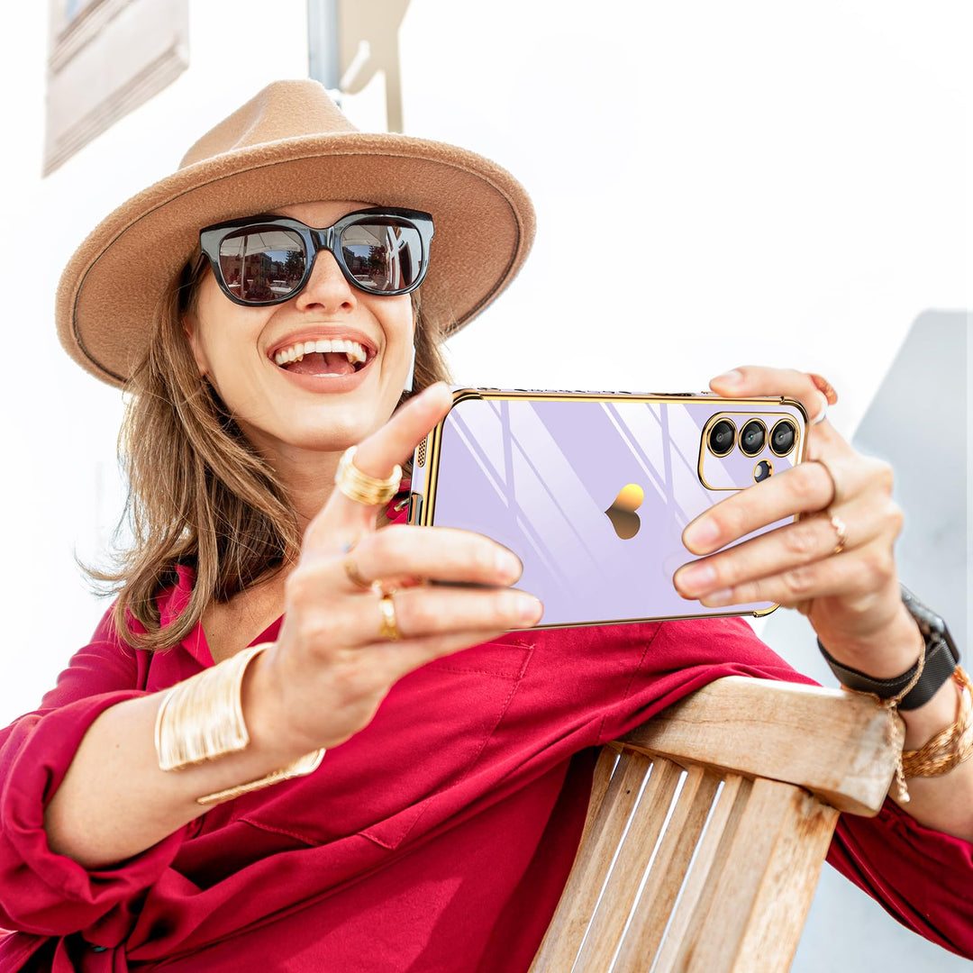 LeYi for Samsung Galaxy A15 5G Case: with Tempered Glass Screen Protector [2 Pcs]+ Full Camera Lens Protection,Love Heart Plating Girly Cute Luxury Shockproof Case, Cute Present for Mom, Dark Purple - DOKUTRONIX