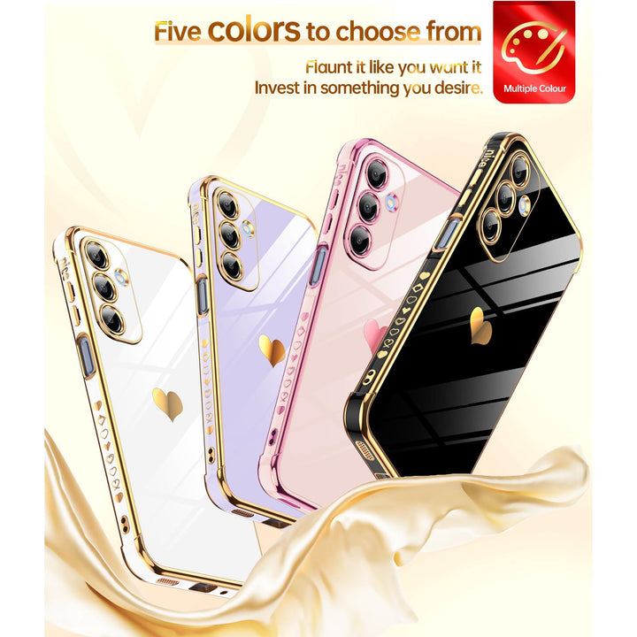 LeYi for Samsung Galaxy A15 5G Case: with Tempered Glass Screen Protector [2 Pcs]+ Full Camera Lens Protection,Love Heart Plating Girly Cute Luxury Shockproof Case, Cute Present for Mom, Dark Purple - DOKUTRONIX