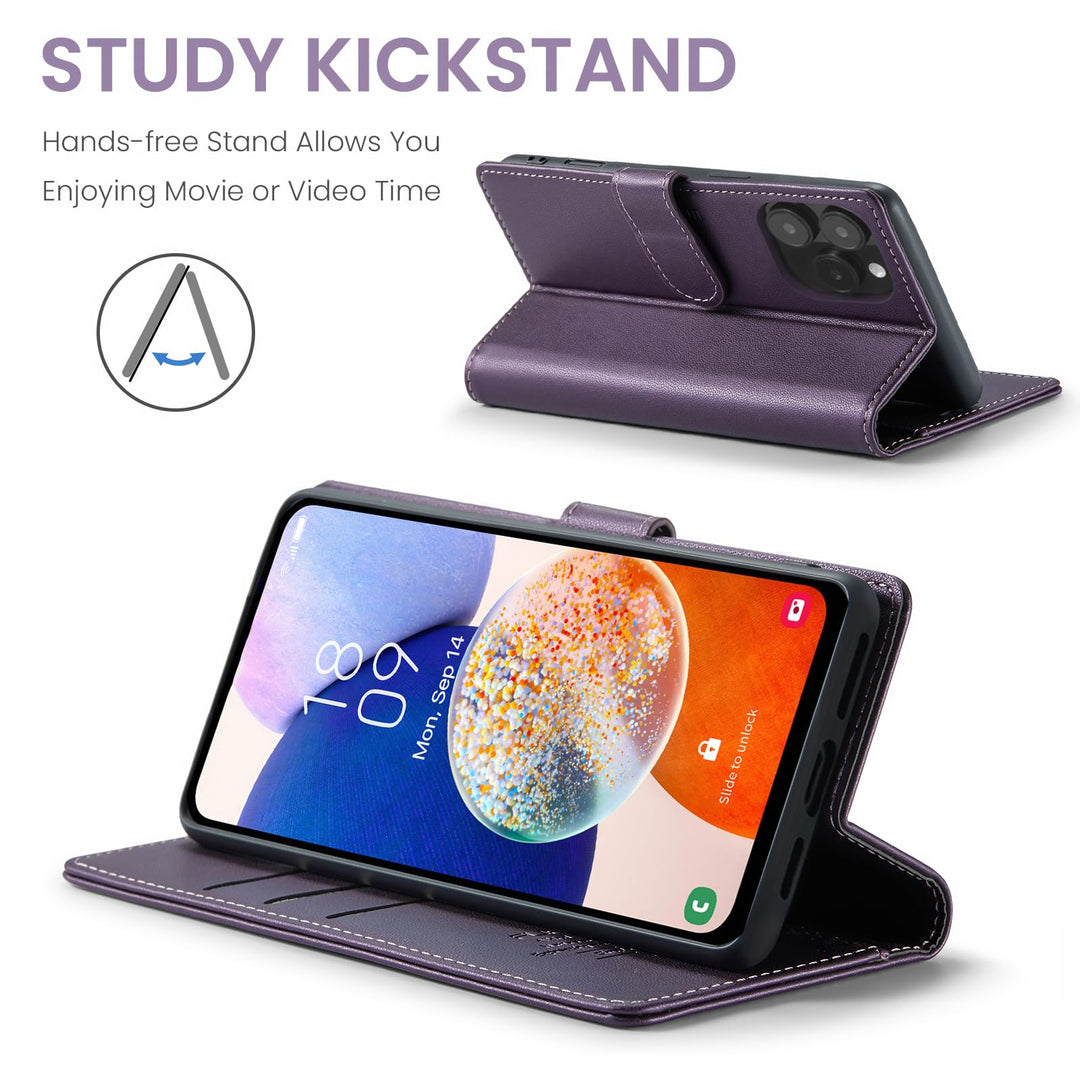 iPhone 16 Pro RFID Wallet Case - Purple Flip Cover