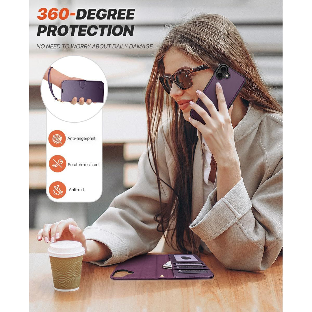 OCASE iPhone 16 Pro Detachable Wallet Case – PU Leather, RFID Blocking (Ice Blue)