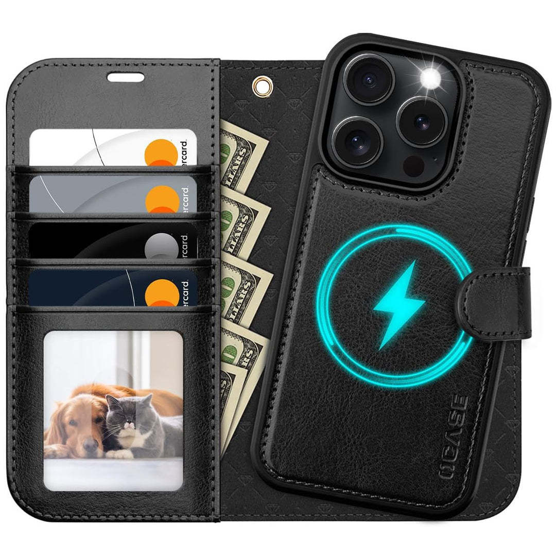 OCASE iPhone 16 Pro Detachable Wallet Case – PU Leather, RFID Blocking (Ice Blue)