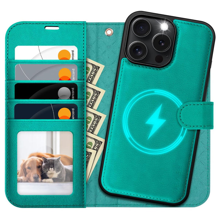 OCASE iPhone 16 Pro Detachable Wallet Case – PU Leather, RFID Blocking (Ice Blue)