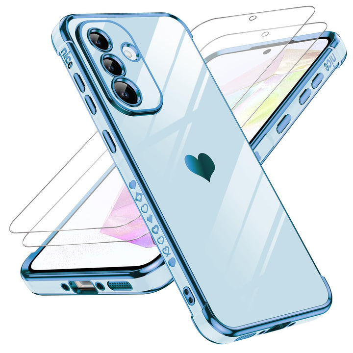 LeYi for Samsung Galaxy A15 5G Case: with Tempered Glass Screen Protector [2 Pcs]+ Full Camera Lens Protection,Love Heart Plating Girly Cute Luxury Shockproof Case, Cute Present for Mom, Dark Purple - DOKUTRONIX