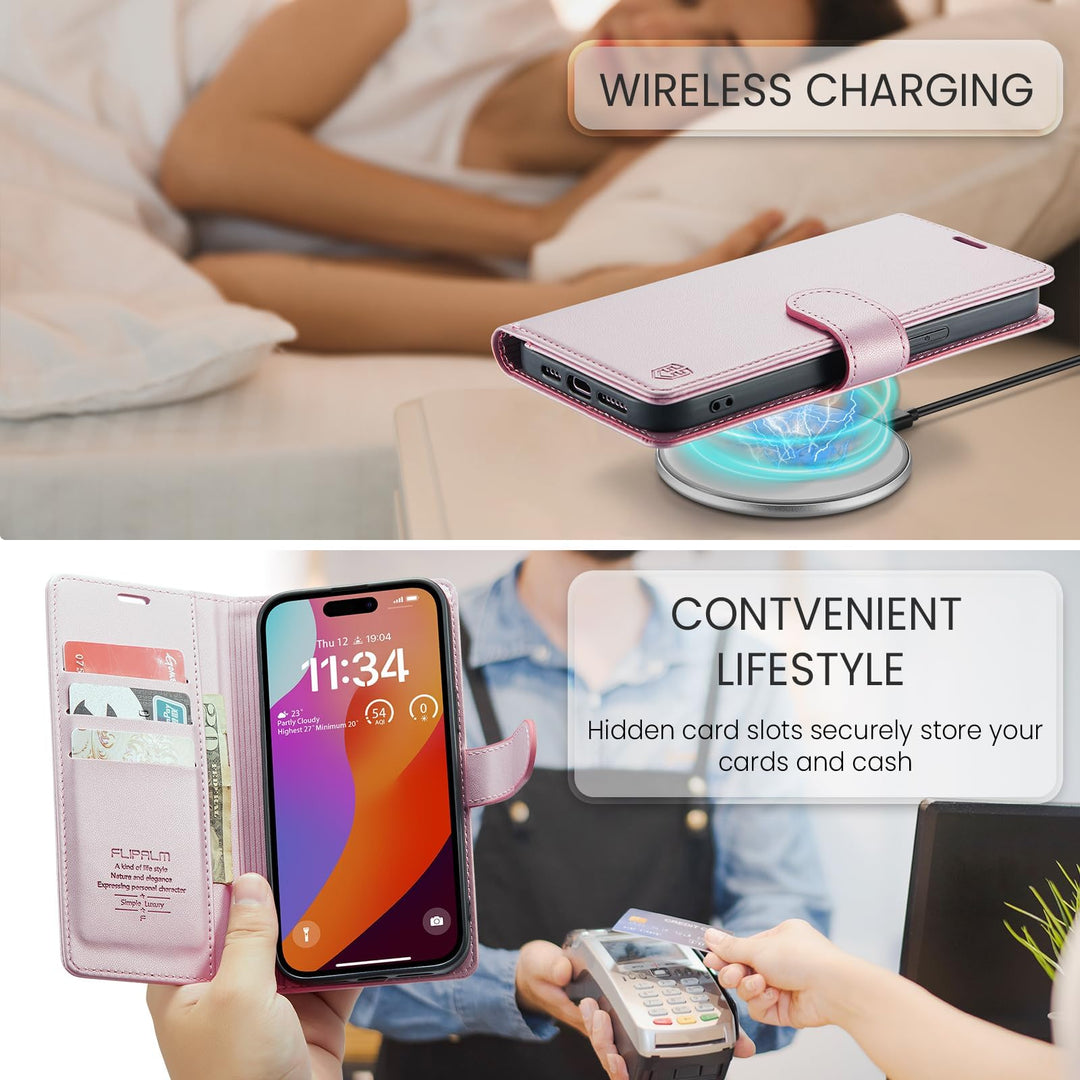 iPhone 16 Pro RFID Wallet Case - Purple Flip Cover