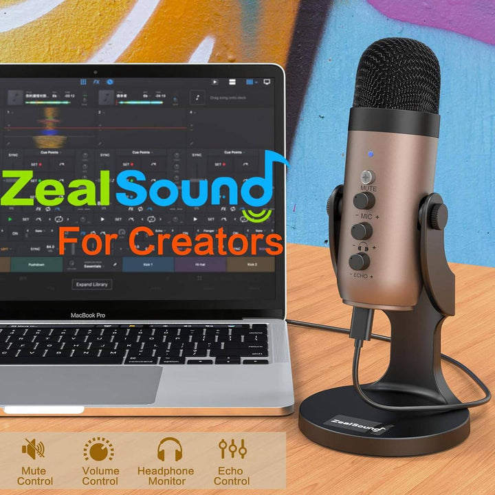 ZealSound Gold USB Gaming Mic with Headphone Jack - DOKUTRONIX