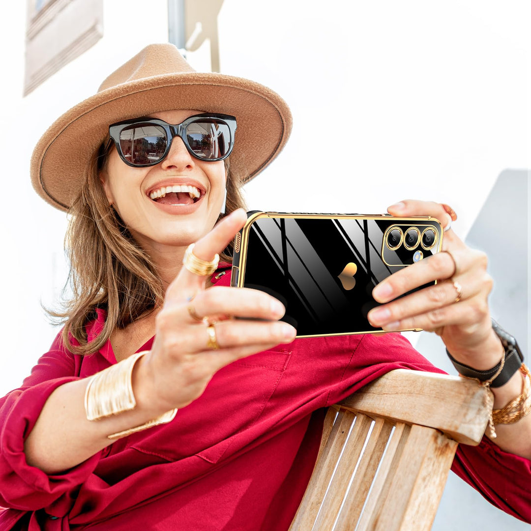 LeYi for Samsung Galaxy A15 5G Case: with Tempered Glass Screen Protector [2 Pcs]+ Full Camera Lens Protection,Love Heart Plating Girly Cute Luxury Shockproof Case, Cute Present for Mom, Dark Purple - DOKUTRONIX