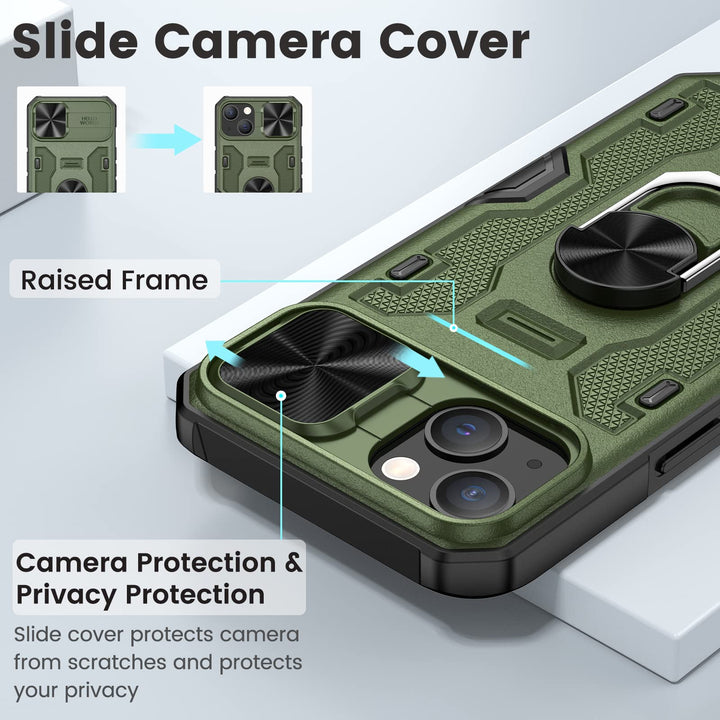 Caka iPhone 14 Plus Case – Belt-Clip Holster, Slide Camera Cover & 360° Stand (Green)