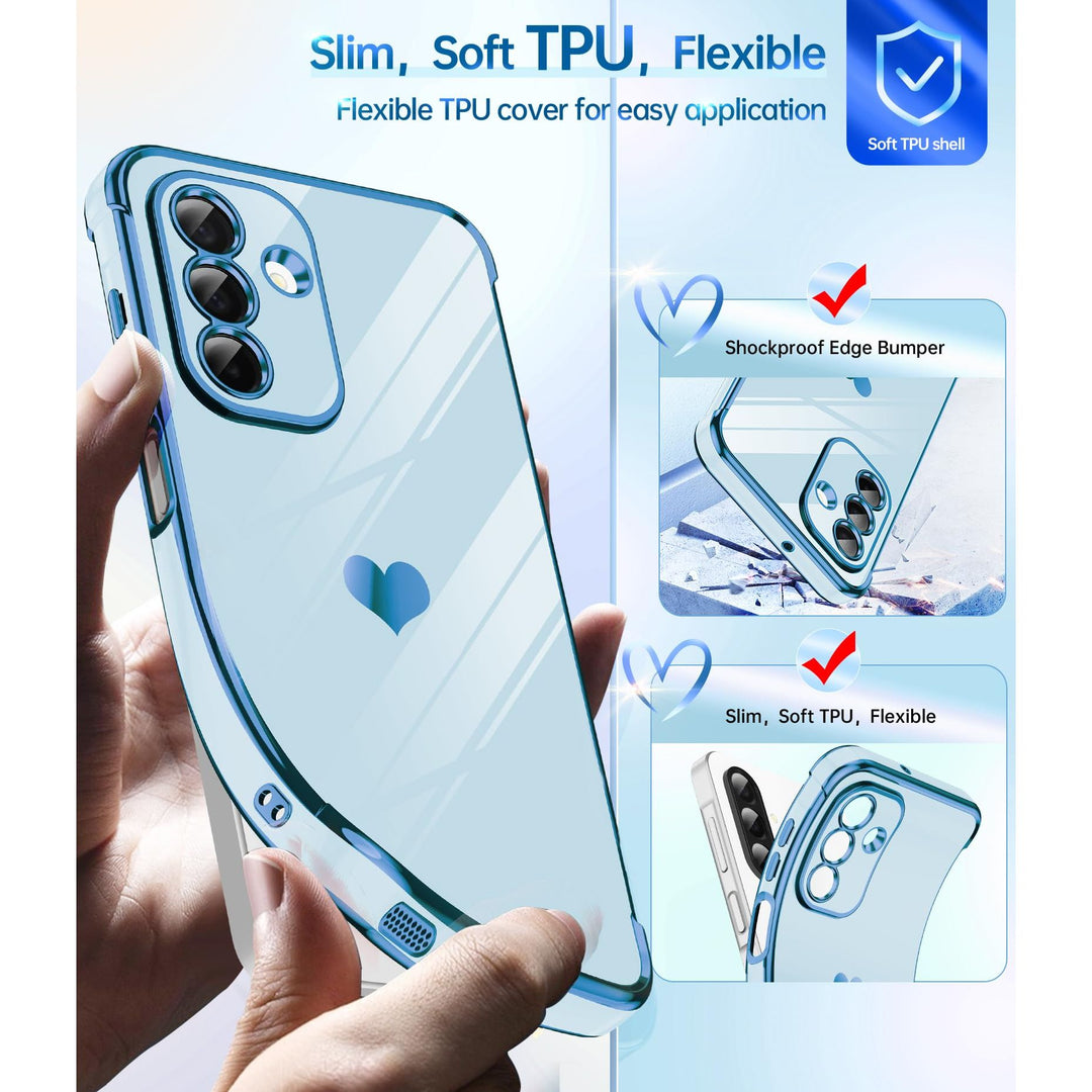 LeYi for Samsung Galaxy A15 5G Case: with Tempered Glass Screen Protector [2 Pcs]+ Full Camera Lens Protection,Love Heart Plating Girly Cute Luxury Shockproof Case, Cute Present for Mom, Dark Purple - DOKUTRONIX