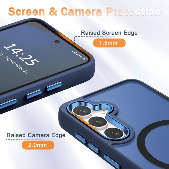 for Samsung Galaxy S24 FE Case, Matte Magnetic Phone Case with 1 Screen Protector, Support for Magsafe, Translucent Frosted Slim Shockproof Protective Cover for Samsung Galaxy S24 FE, Navy Blue - DOKUTRONIX