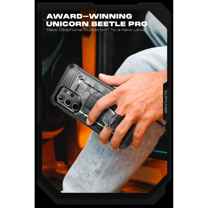 SUPCASE for Samsung Galaxy S23 Ultra Case with Stand, [Unicorn Beetle Pro] [2 Front Frames] [Built-in Screen Protector & Belt-Clip] Military-Grade Protection Phone Case for Galaxy S23 Ultra, Black - DOKUTRONIX