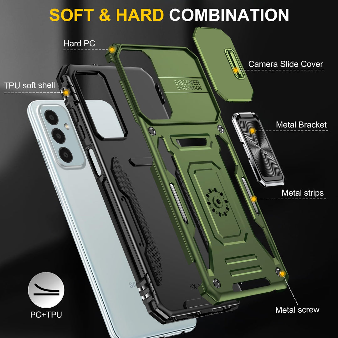 SunStory Phone Case for Samsung Galaxy A15 5G Case with HD Screen Protector & Slide Camera Cover & Rotated Ring Kickstand, [Military-Grade] Phone Case for Galaxy A15 5G (Red) - DOKUTRONIX