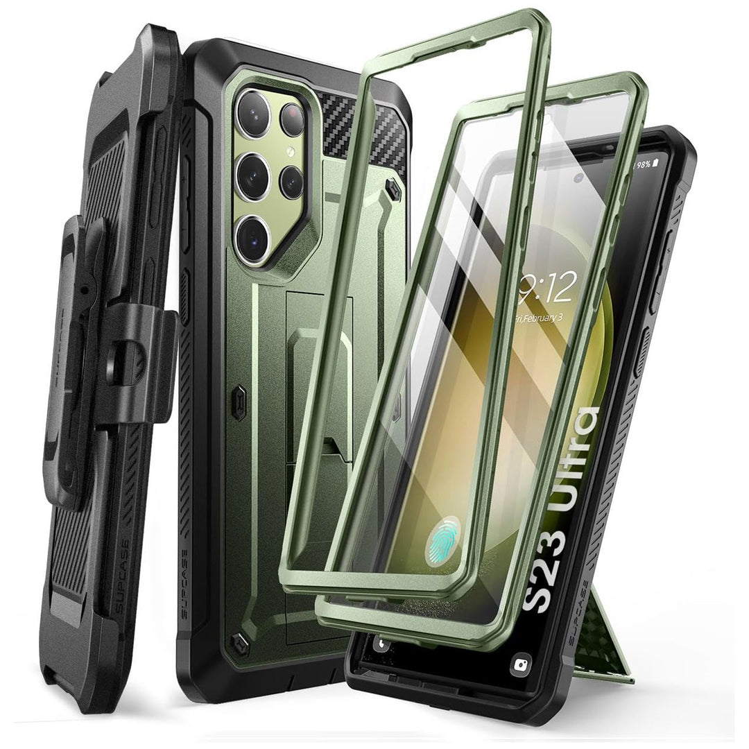 SUPCASE for Samsung Galaxy S23 Ultra Case with Stand, [Unicorn Beetle Pro] [2 Front Frames] [Built-in Screen Protector & Belt-Clip] Military-Grade Protection Phone Case for Galaxy S23 Ultra, Black - DOKUTRONIX