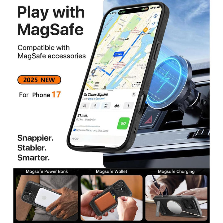 MagSafe SlimStand: Magnetic Leather Case for iPhone 17