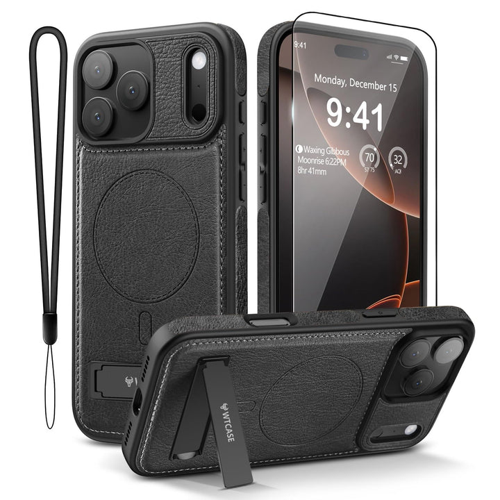MagSafe SlimStand: Magnetic Leather Case for iPhone 17