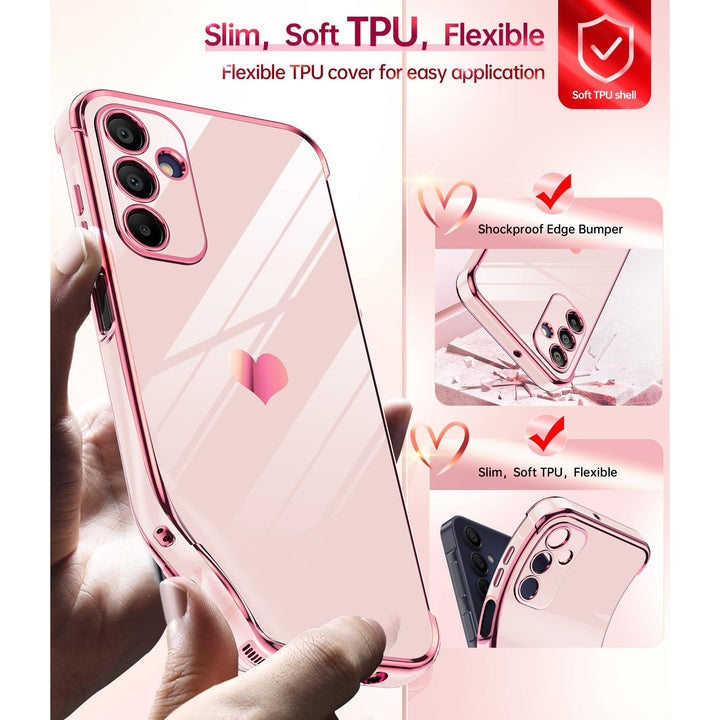LeYi for Samsung Galaxy A15 5G Case: with Tempered Glass Screen Protector [2 Pcs]+ Full Camera Lens Protection,Love Heart Plating Girly Cute Luxury Shockproof Case, Cute Present for Mom, Dark Purple - DOKUTRONIX