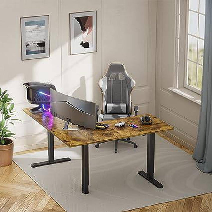 Vintage L-Shaped Sit-Stand Desk 63 Retro Chic - DOKUTRONIX