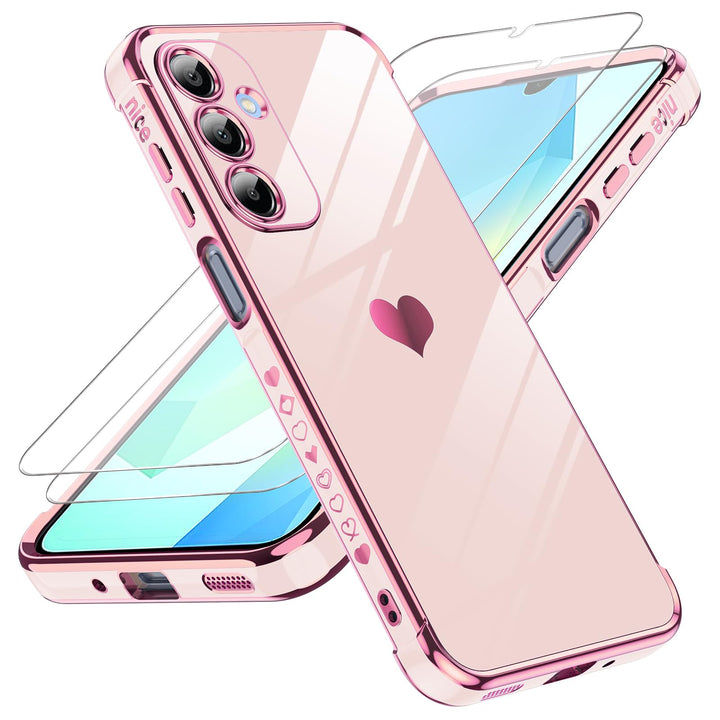LeYi for Samsung Galaxy A15 5G Case: with Tempered Glass Screen Protector [2 Pcs]+ Full Camera Lens Protection,Love Heart Plating Girly Cute Luxury Shockproof Case, Cute Present for Mom, Dark Purple - DOKUTRONIX