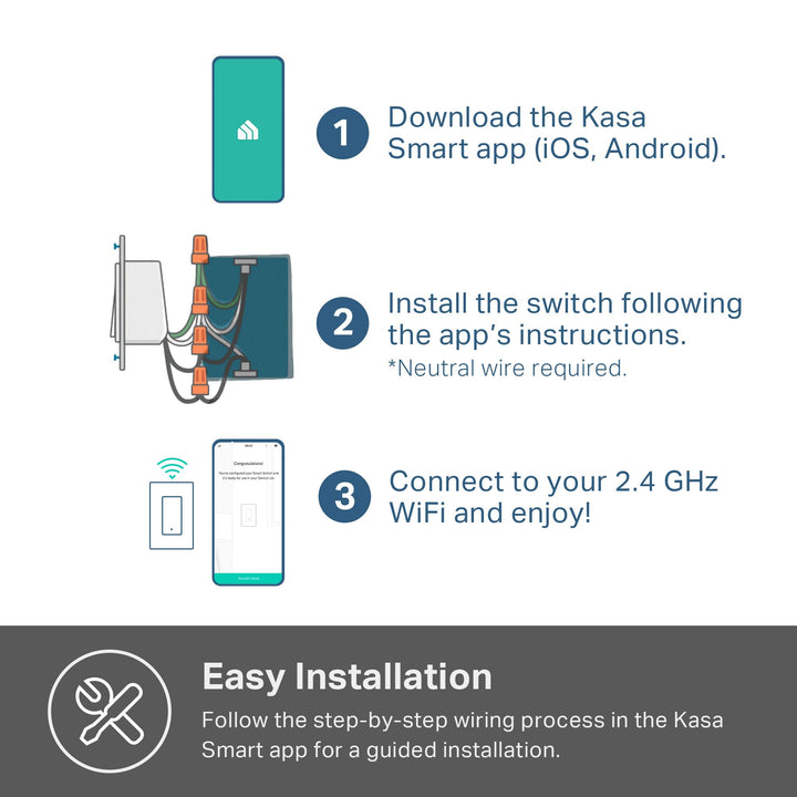 Kasa Smart Light Switch HS200, Single Pole, Needs Neutral Wire, 2.4GHz Wi-Fi Light Switch Works with Alexa and Google Home, UL Certified, No Hub Required , White - DOKUTRONIX