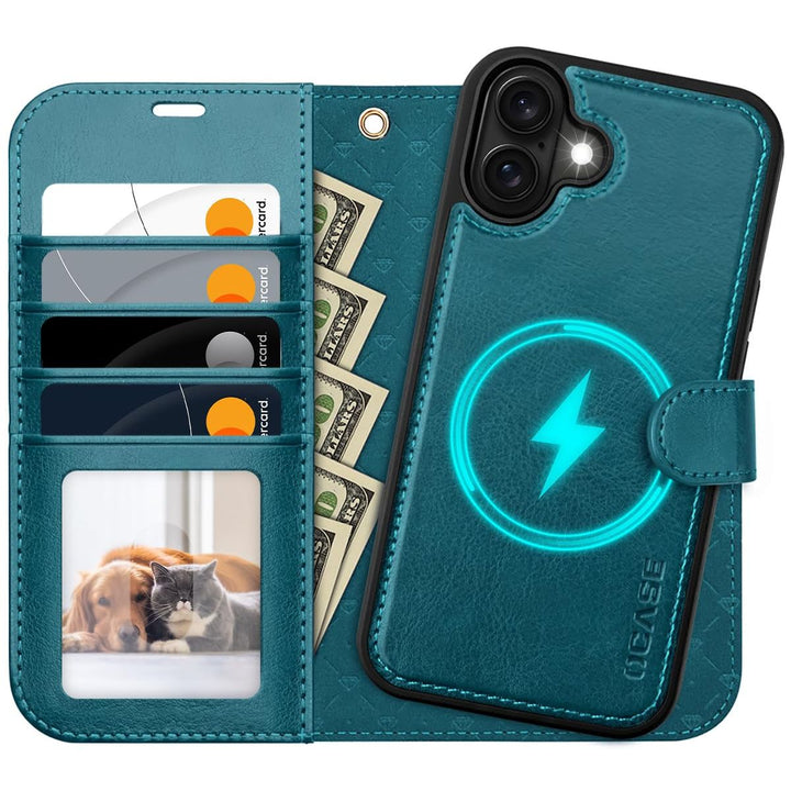 OCASE iPhone 16 Pro Detachable Wallet Case – PU Leather, RFID Blocking (Ice Blue)