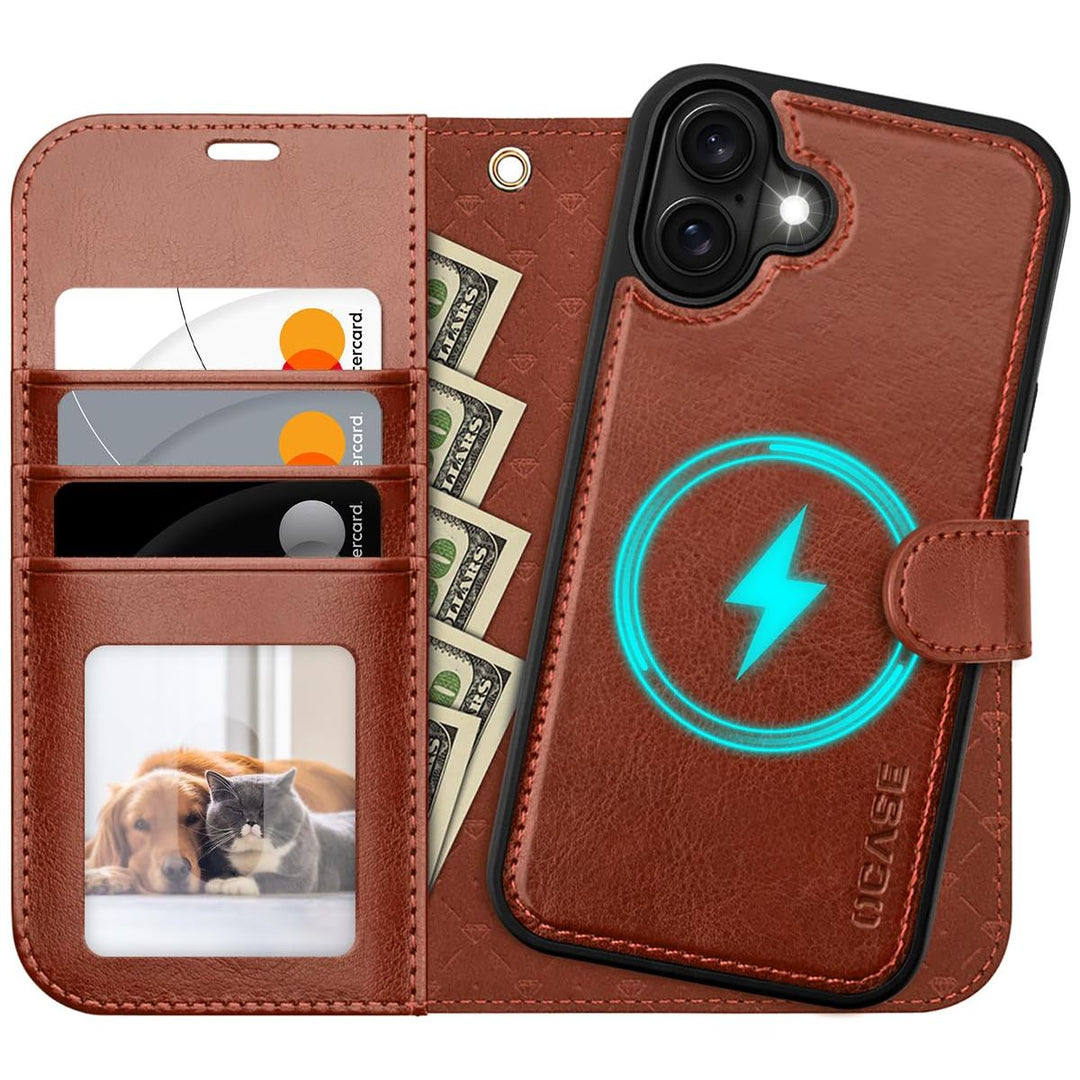 OCASE iPhone 16 Pro Detachable Wallet Case – PU Leather, RFID Blocking (Ice Blue)