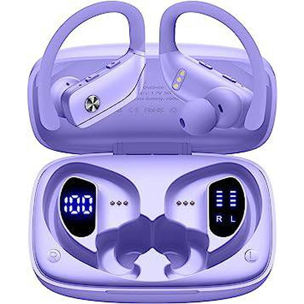 Purple Sport LED Bluetooth Earbuds - 48hr Playtime - DOKUTRONIX