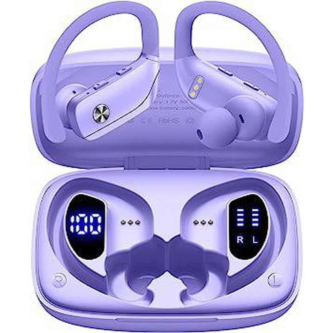 Purple Sport LED Bluetooth Earbuds - 48hr Playtime - DOKUTRONIX