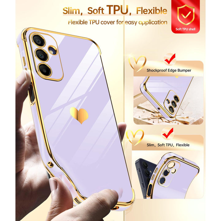 LeYi for Samsung Galaxy A15 5G Case: with Tempered Glass Screen Protector [2 Pcs]+ Full Camera Lens Protection,Love Heart Plating Girly Cute Luxury Shockproof Case, Cute Present for Mom, Dark Purple - DOKUTRONIX