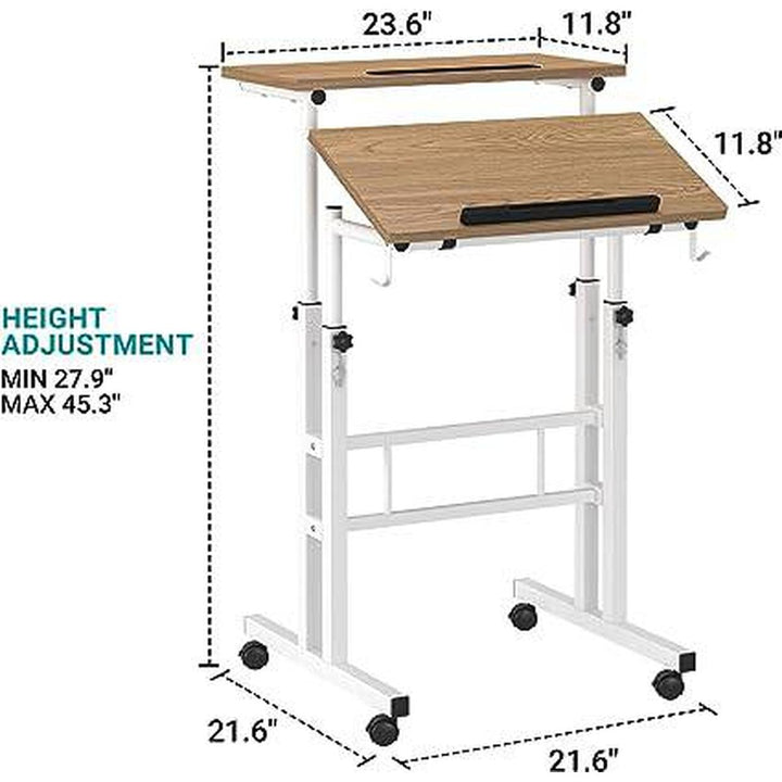 Khaki Mobile Laptop Cart with Cup Holder - DOKUTRONIX